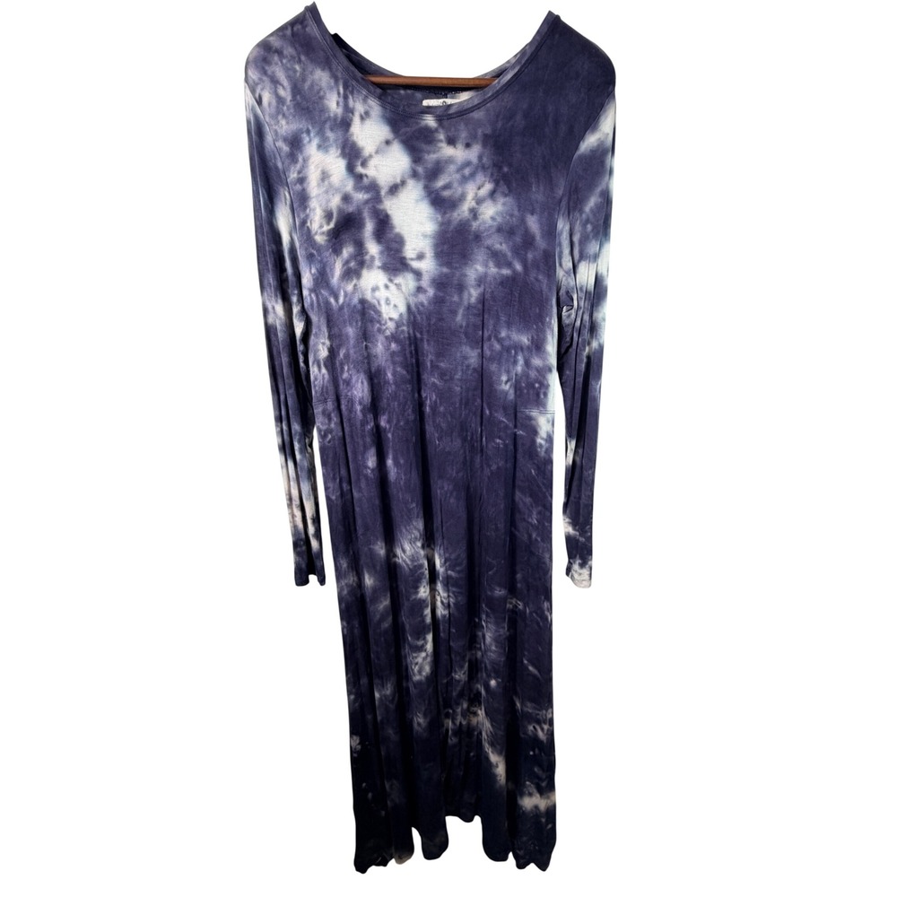Natural Life Stevie Knit Tie Dye Maxi Dress Midnight Blue Womens L Pockets Flowy